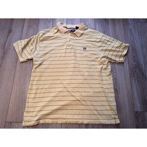 Chaps Mens XL Polo Shirt Yellow Navy Blue Striped Short Sleeve Cotton Pique Logo